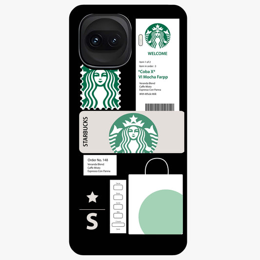 Starbucks Mocha Glass Case showing flat back view with coffee inspired artwork and glossy glass finish.