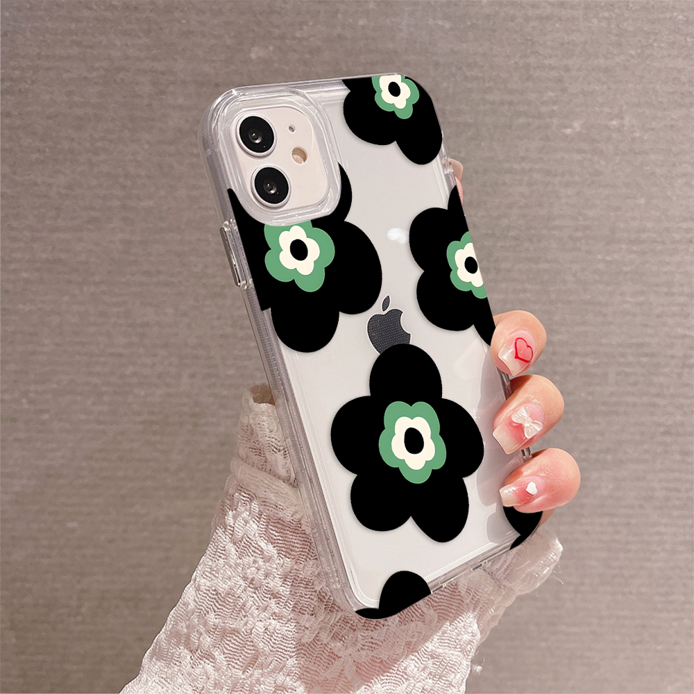 Black Lovely Flower Pattern Clear Silicon Cover