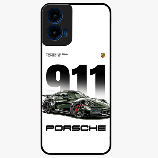 911 Turbo Dominance Glass Case showing clean flat back view with bold 911 sports car artwork and glossy glass finish.