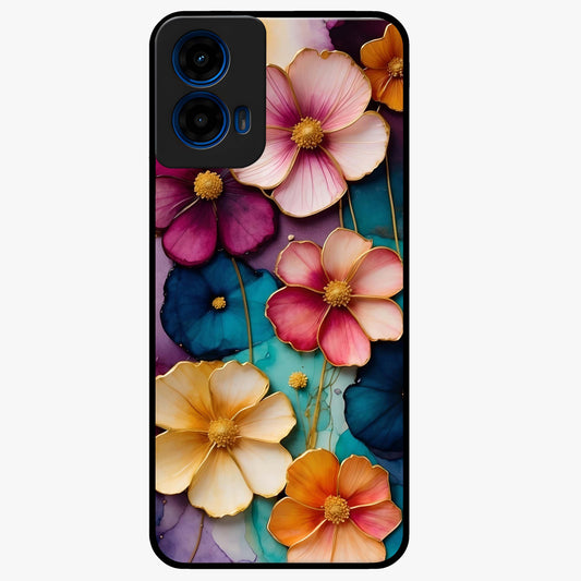 Artlyn Grace Flower Pattern Glass Case showing flat back view with elegant floral pattern artwork and glossy glass finish.