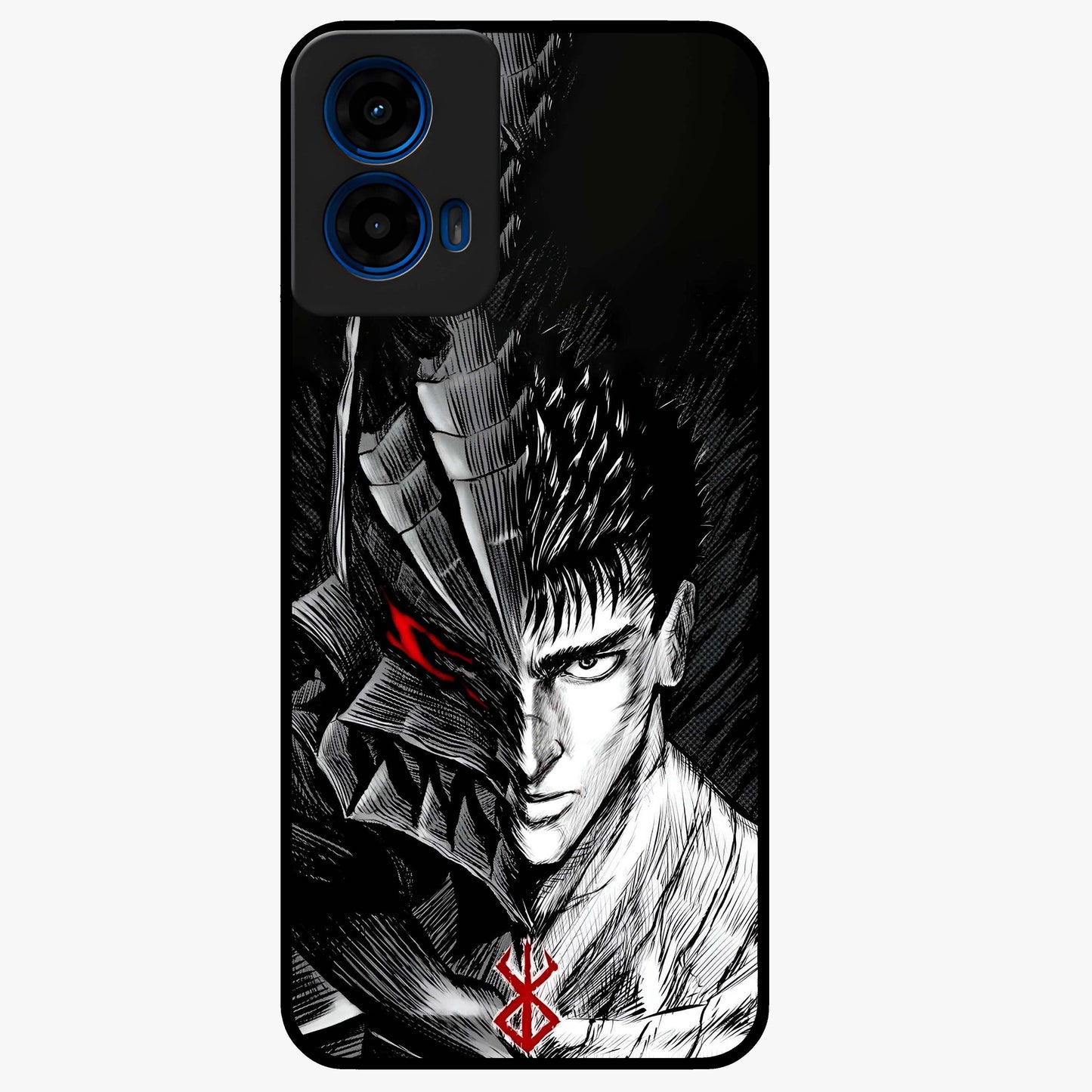 Berserker Blood Oath Glass Case showing flat back view with fierce warrior inspired artwork and glossy glass finish.