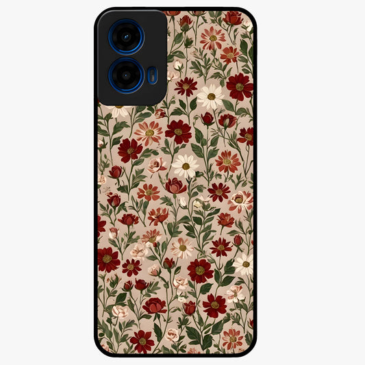 Biege Flower With Leaf Glass Case showing flat back view with soft beige floral artwork and glossy glass finish.