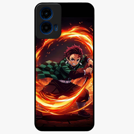 Blazing Sword Resolve Glass Case showing flat back view with fiery sword artwork and glossy glass finish.