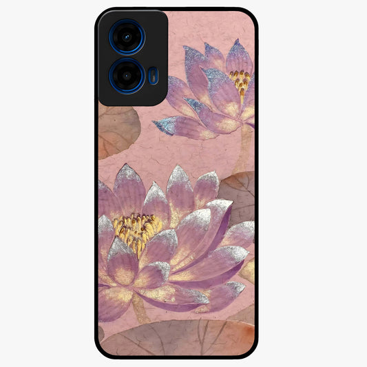 Blossom Mist Lotus Glass Case showing flat back view with serene lotus blossom artwork and glossy glass finish.