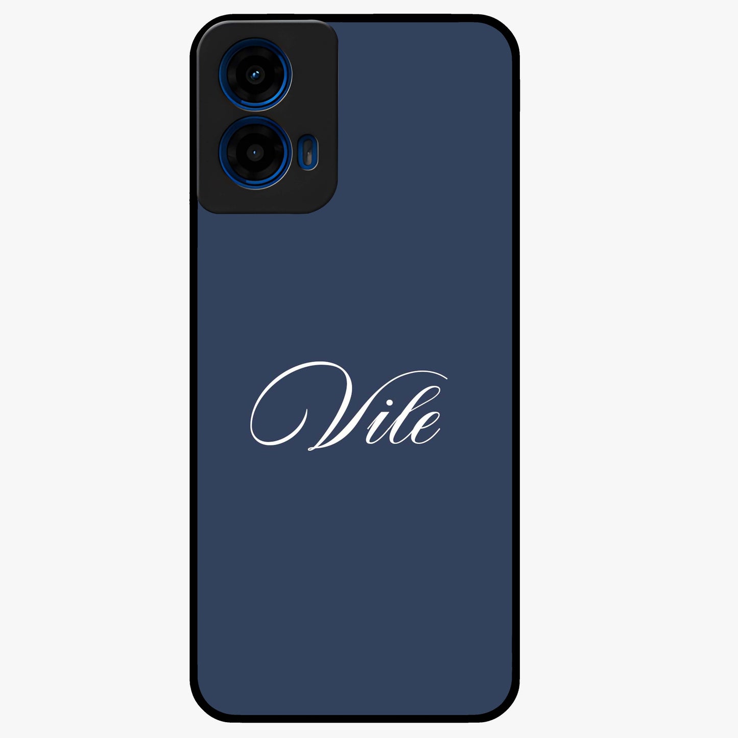 Blue Background Personalized Custom Name Glass Case showing flat back view with minimal blue background and custom name design.