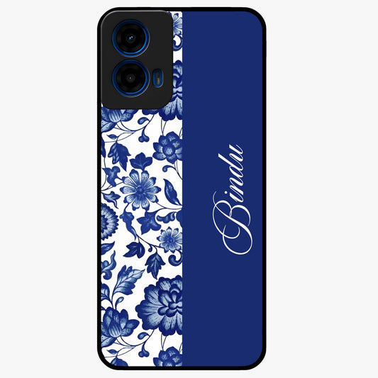 Blue Vintage Floral Pattern Glass Case upright view showcasing timeless floral illustration with vintage inspired style.