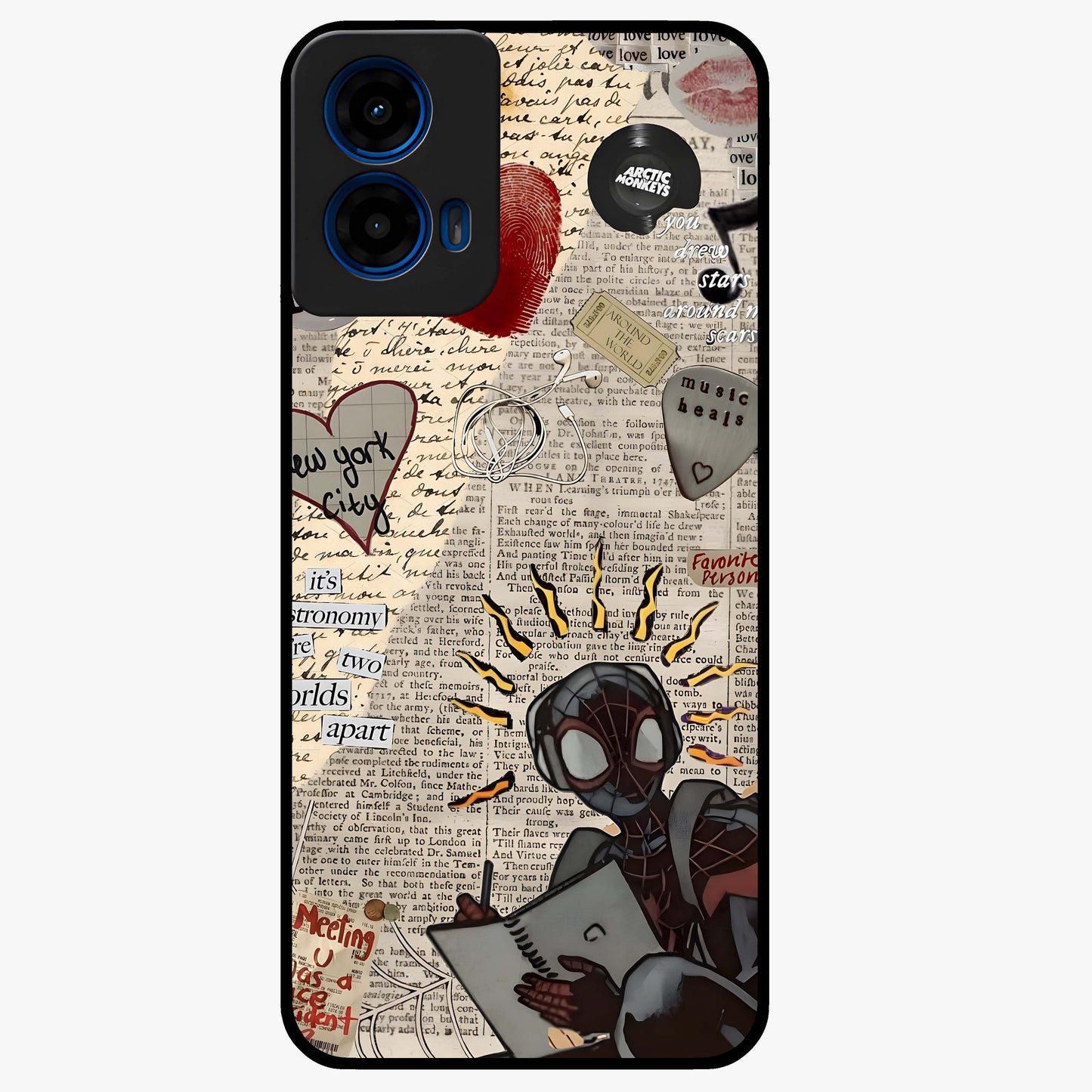 City Dream Sketch Glass Case showing flat back view with artistic city skyline sketch artwork and glossy glass finish.