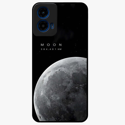 Cosmic Moon Glow Glass Case showing flat back view with glowing moon artwork and glossy glass finish.
