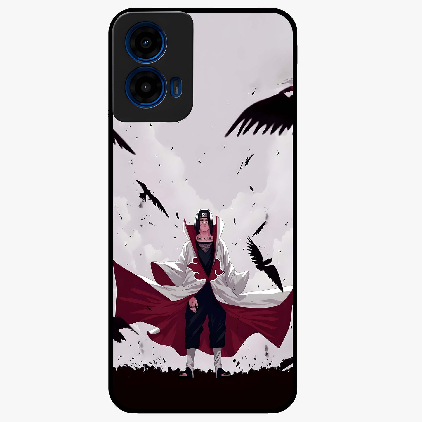 Crimson Crow Ascension Glass Case showing flat back view with mystical crow artwork and glossy glass finish.
