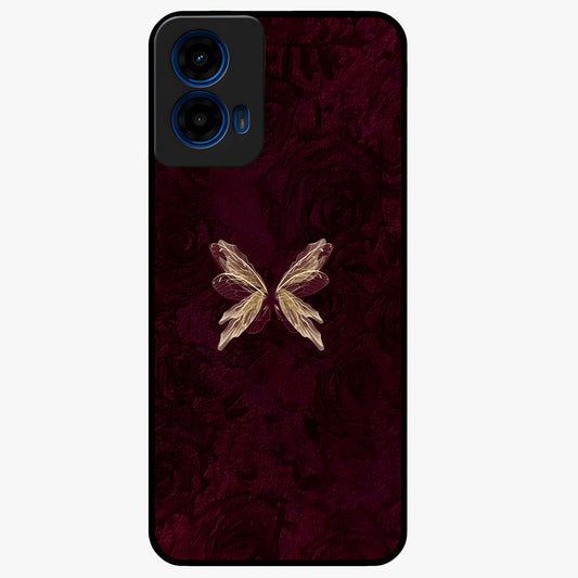 Crimson Fade Butterfly Glass Case showing flat back view with fading butterfly artwork and glossy glass finish.