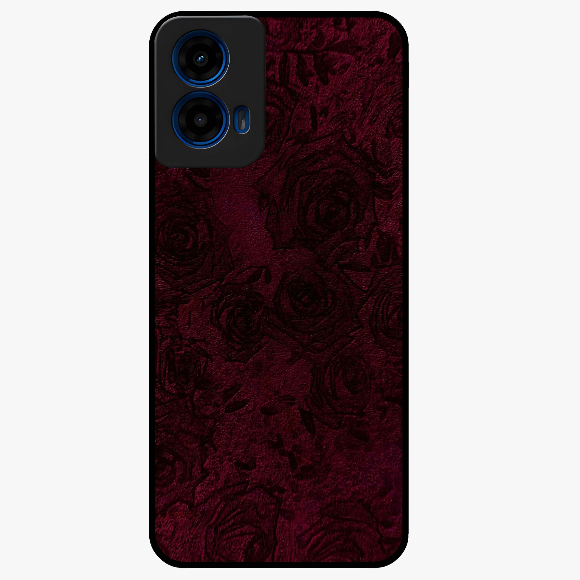 Crimson Fade Flow Glass Case showing flat back view with flowing crimson gradient artwork and glossy glass finish.