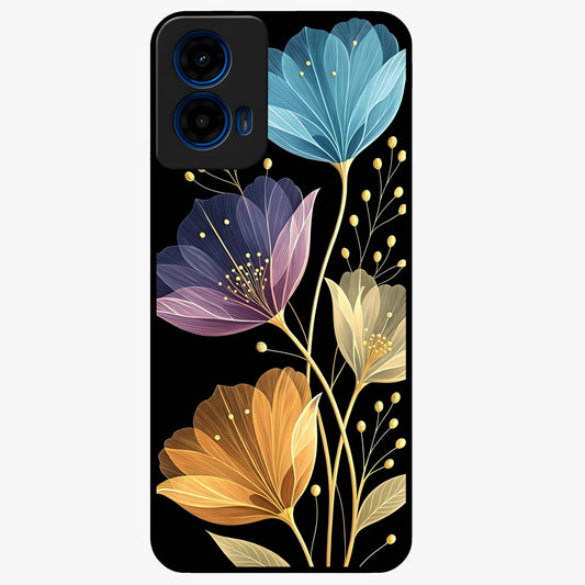 Delicate Multicolor Flowers Glass Case showing flat back view with vibrant floral artwork and glossy glass finish.