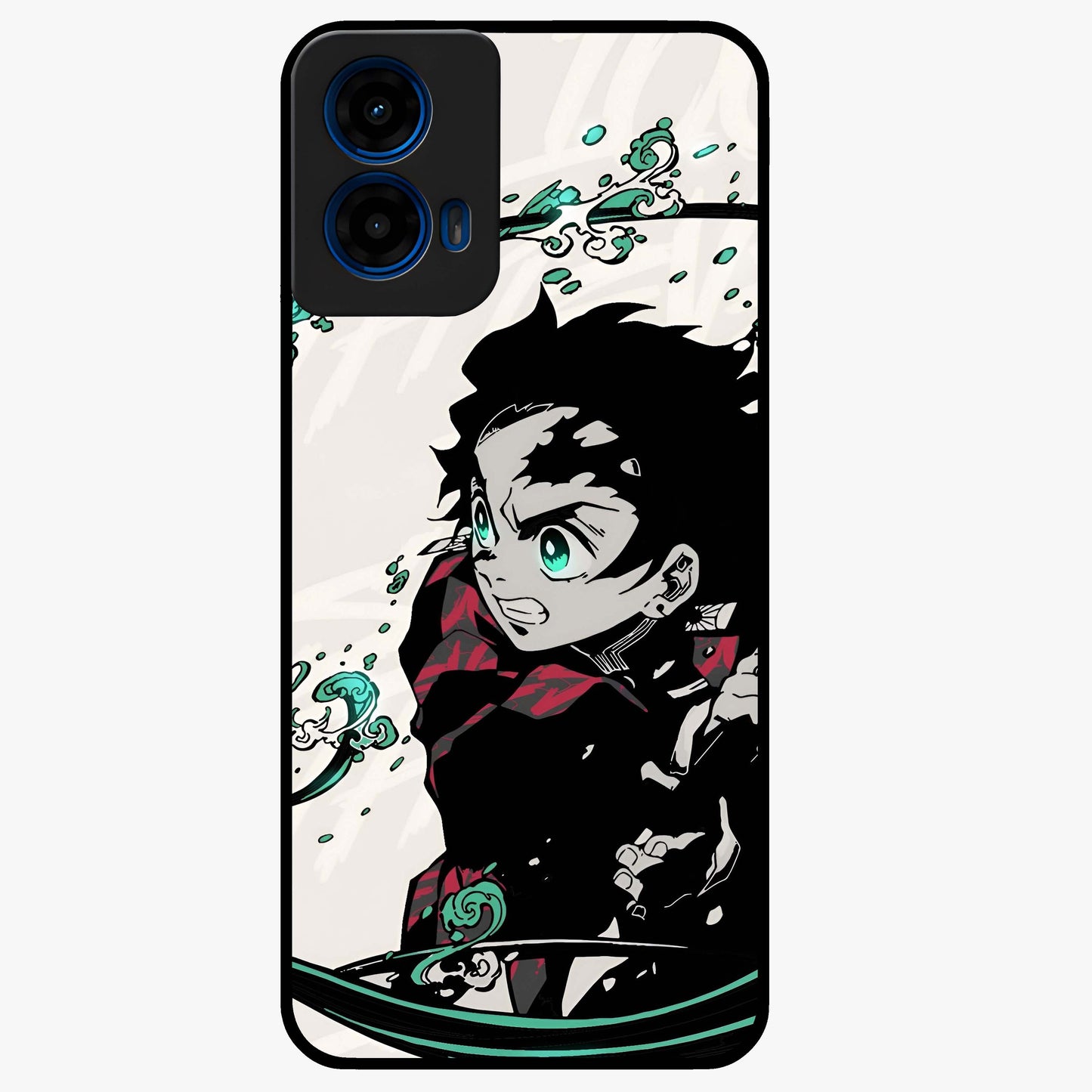 Demon Slayer Glass Case showing flat back view with bold anime inspired artwork and glossy glass finish.