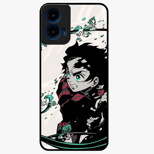 Demon Slayer Glass Case showing flat back view with bold anime inspired artwork and glossy glass finish.