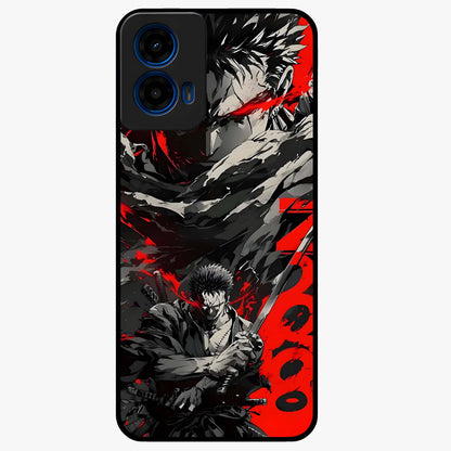 Demon Sword Resolve Glass Case showing flat back view with fierce sword warrior artwork and glossy glass finish.