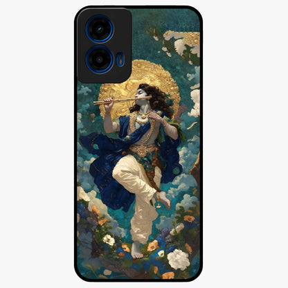 Divine Krishna Art Glass Case showing flat back view with Lord Krishna artwork and glossy glass finish.