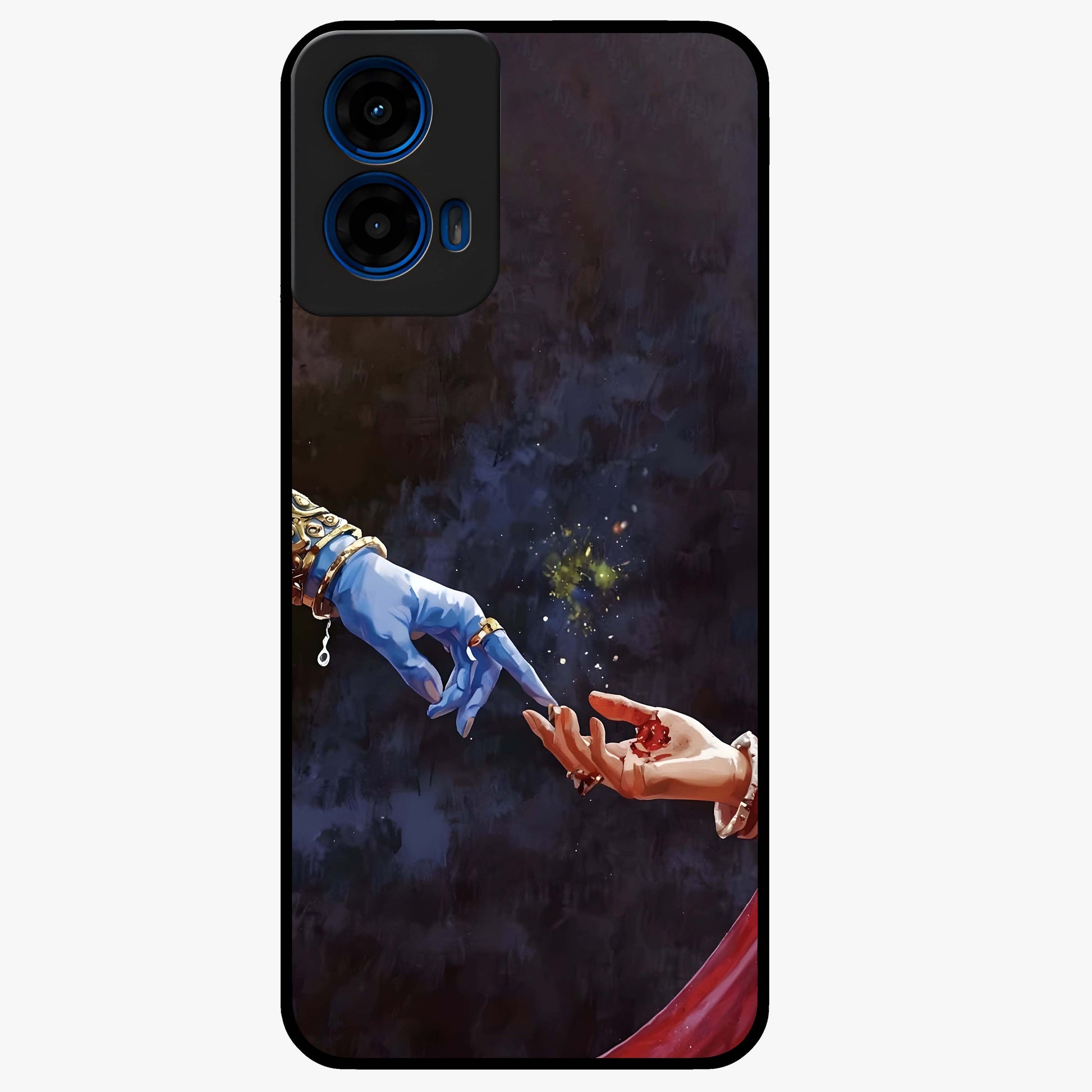 Divine Touch Eternal Glass Case showing flat back view with spiritual themed artwork and glossy glass finish.