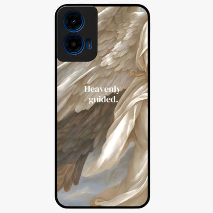 Divine Winged Grace Glass Case showing flat back view with elegant wing inspired artwork and glossy glass finish.