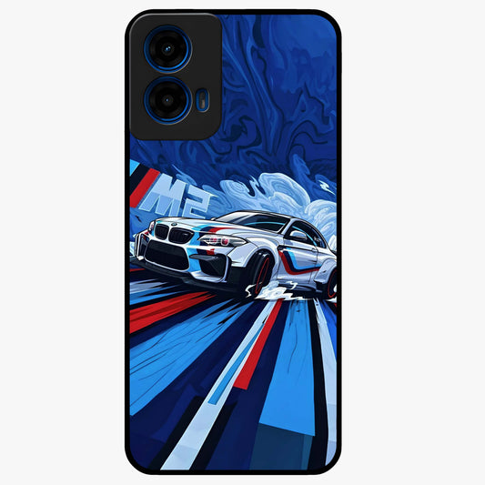Drift Power Rush Glass Case showing flat back view with dynamic racing inspired artwork and glossy glass finish.