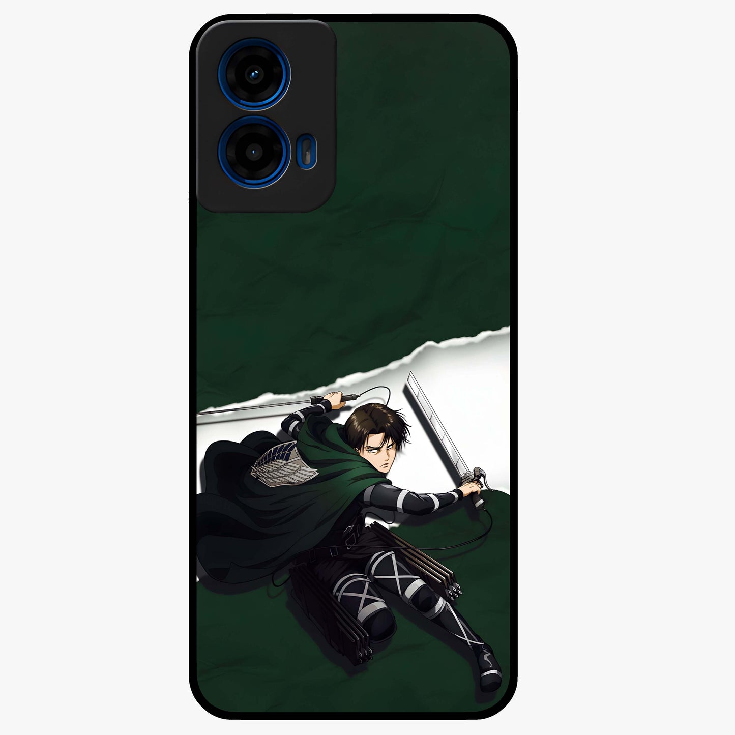 Emerald War Vanguard Glass Case showing flat back view with powerful warrior themed artwork and glossy glass finish.