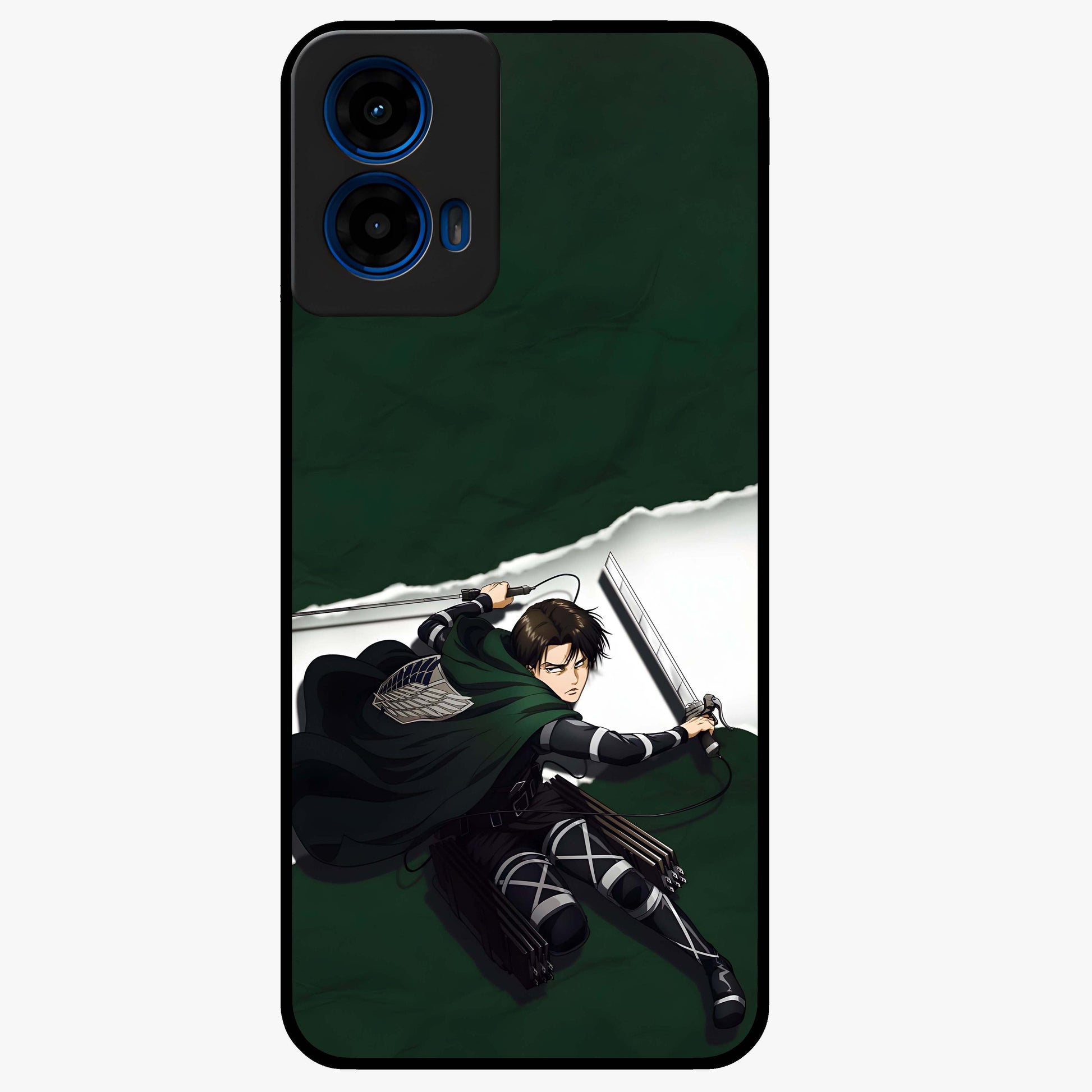 Emerald War Vanguard Glass Case showing flat back view with powerful warrior themed artwork and glossy glass finish.