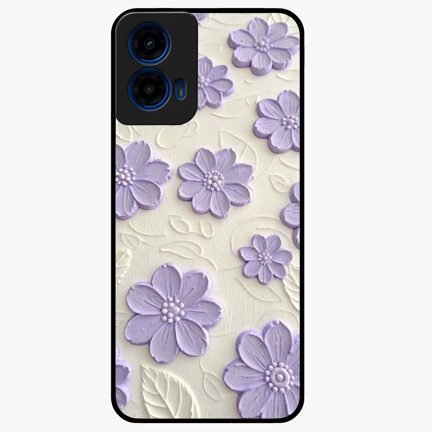 Floral Wall Art With Purple Flowers Glass Case showing flat back view with purple flower artwork and glossy glass finish.
