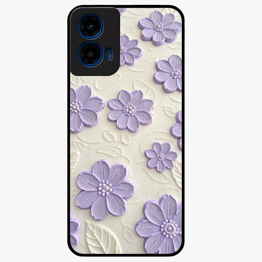 Floral Wall Art With Purple Flowers Glass Case showing flat back view with purple flower artwork and glossy glass finish.