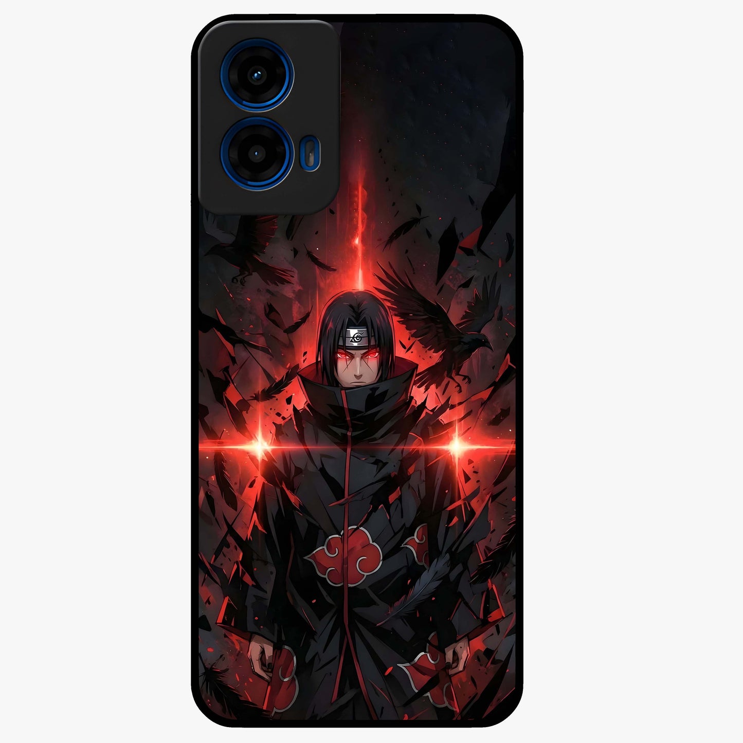 Focused Blade Discipline Glass Case showing flat back view with warrior sword themed artwork and glossy glass finish.