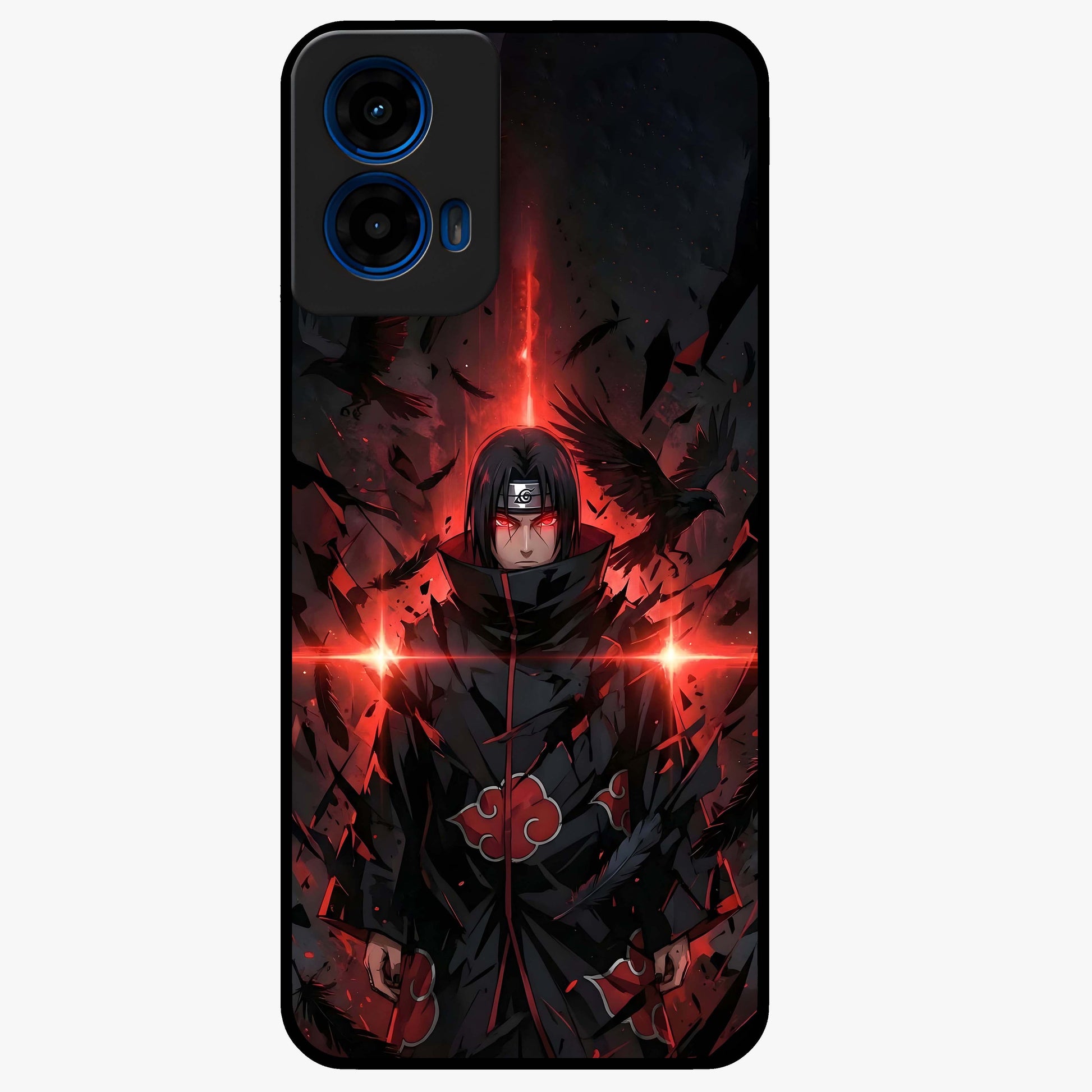Focused Blade Discipline Glass Case showing flat back view with warrior sword themed artwork and glossy glass finish.