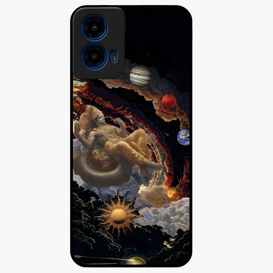 Galactic Divine God Glass Case showing flat back view with divine cosmic themed artwork and glossy glass finish.