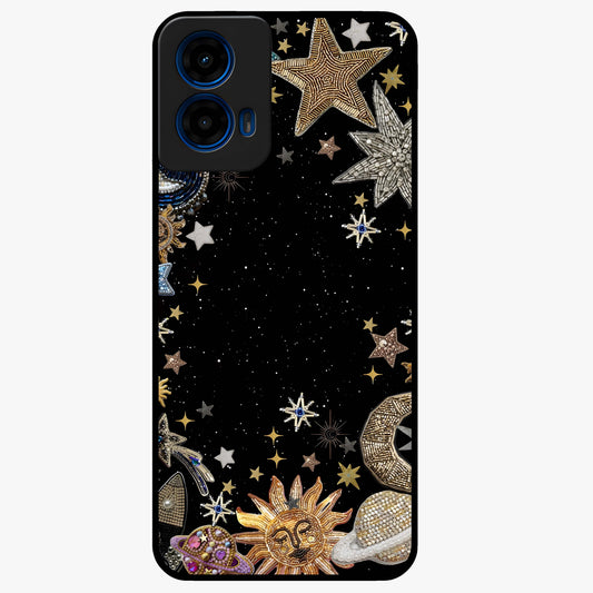 Galactic Jewel Stars Glass Case showing flat back view with sparkling star jewel artwork and glossy glass finish.
