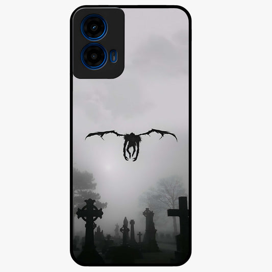 Graveyard Shadow Descent Glass Case showing flat back view with dark graveyard themed artwork and glossy glass finish.