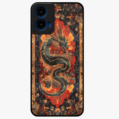 Inferno Dragon Soul Glass Case showing flat back view with fiery dragon artwork and glossy glass finish.