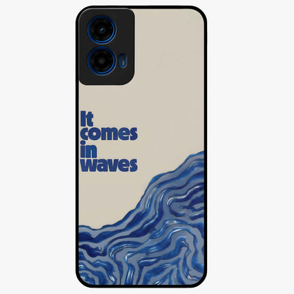 It Comes In Waves Quote Glass Case showing flat back view with inspirational wave themed quote artwork and glossy glass finish.
