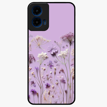 Lavender Blossom Dream Glass Case showing flat back view with soft lavender floral artwork and glossy glass finish.