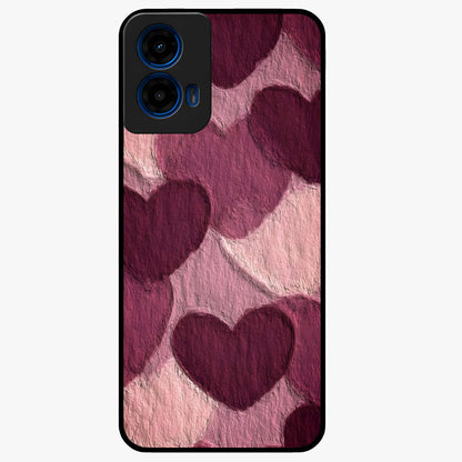 Layered Paper Hearts Glass Case showing flat back view with layered paper heart artwork and glossy glass finish.