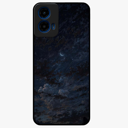 Lunar Veil Silence Glass Case showing flat back view with mystical moon veil artwork and glossy glass finish.