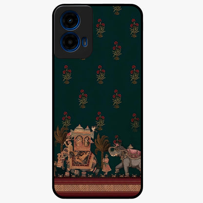 Macmerise Glass Case showing flat back view with stylish modern artwork and glossy glass finish.