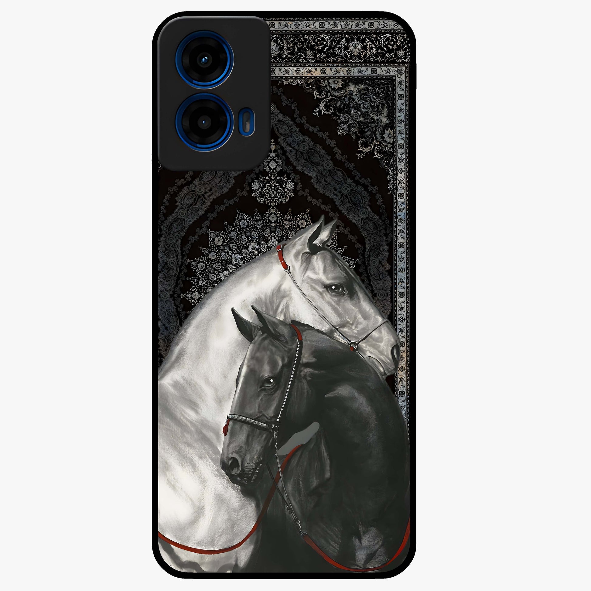Majestic Ride Legacy Glass Case showing flat back view with powerful automotive inspired artwork and glossy glass finish.
