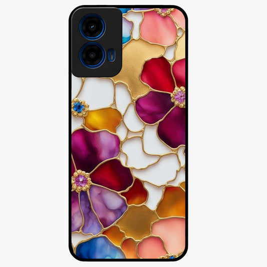 Marble Flower Pattern Glass Case showing flat back view with marble texture floral artwork and glossy glass finish.