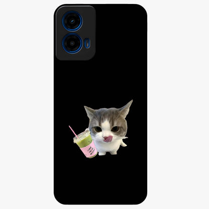 Matcha Cat Style Glass Case showing flat back view with cute matcha themed cat artwork and glossy glass finish.