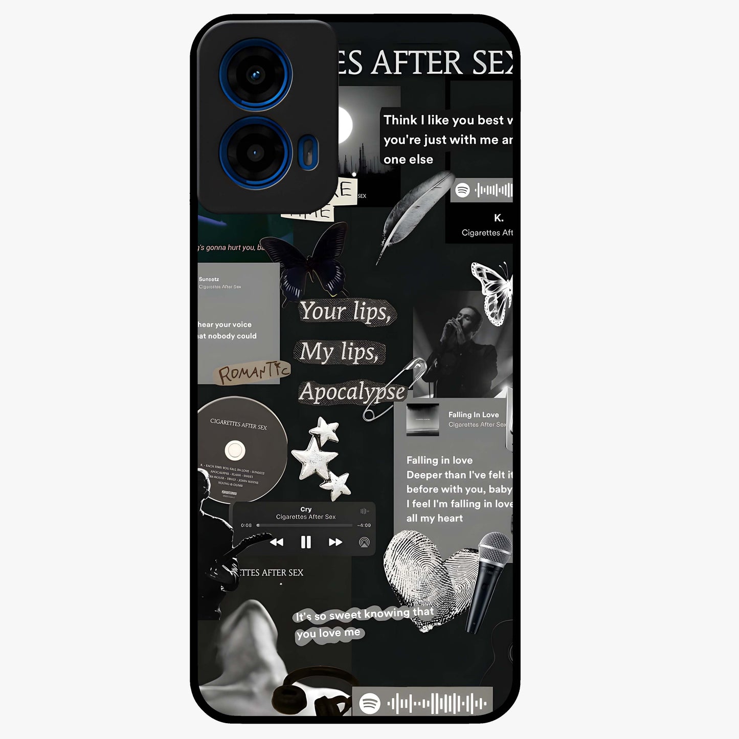 Midnight Love Echo Glass Case showing flat back view with romantic midnight themed artwork and glossy glass finish.