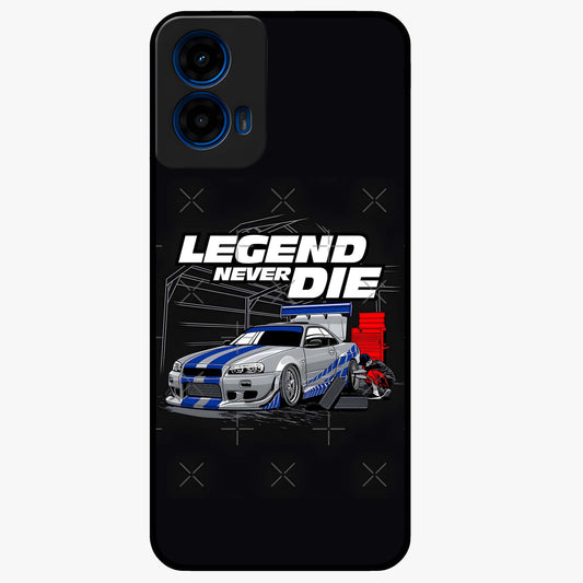 Midnight Racing Legacy Glass Case showing flat back view with sleek racing inspired artwork and glossy glass finish.