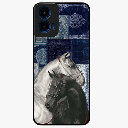 Midnight Stallion Blues Glass Case showing flat back view with majestic horse artwork and glossy glass finish.