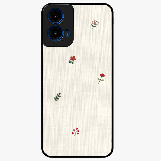 Minimal Petal Whispers Glass Case showing flat back view with soft minimal floral artwork and glossy glass finish.