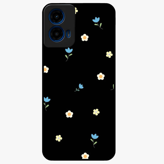 Minimalistic Blue With White Flower Pattern Glass Case showing flat back view with blue background and white flower pattern and glossy glass finish.