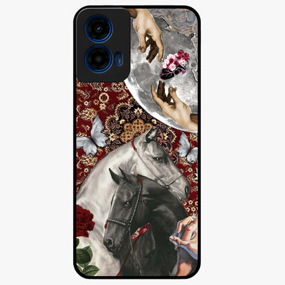 Moonlit Royal Stallion Glass Case showing flat back view with majestic horse under moonlight artwork and glossy glass finish.