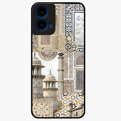 Mughal Marble Legacy Glass Case showing flat back view with intricate Mughal inspired marble pattern and glossy glass finish.
