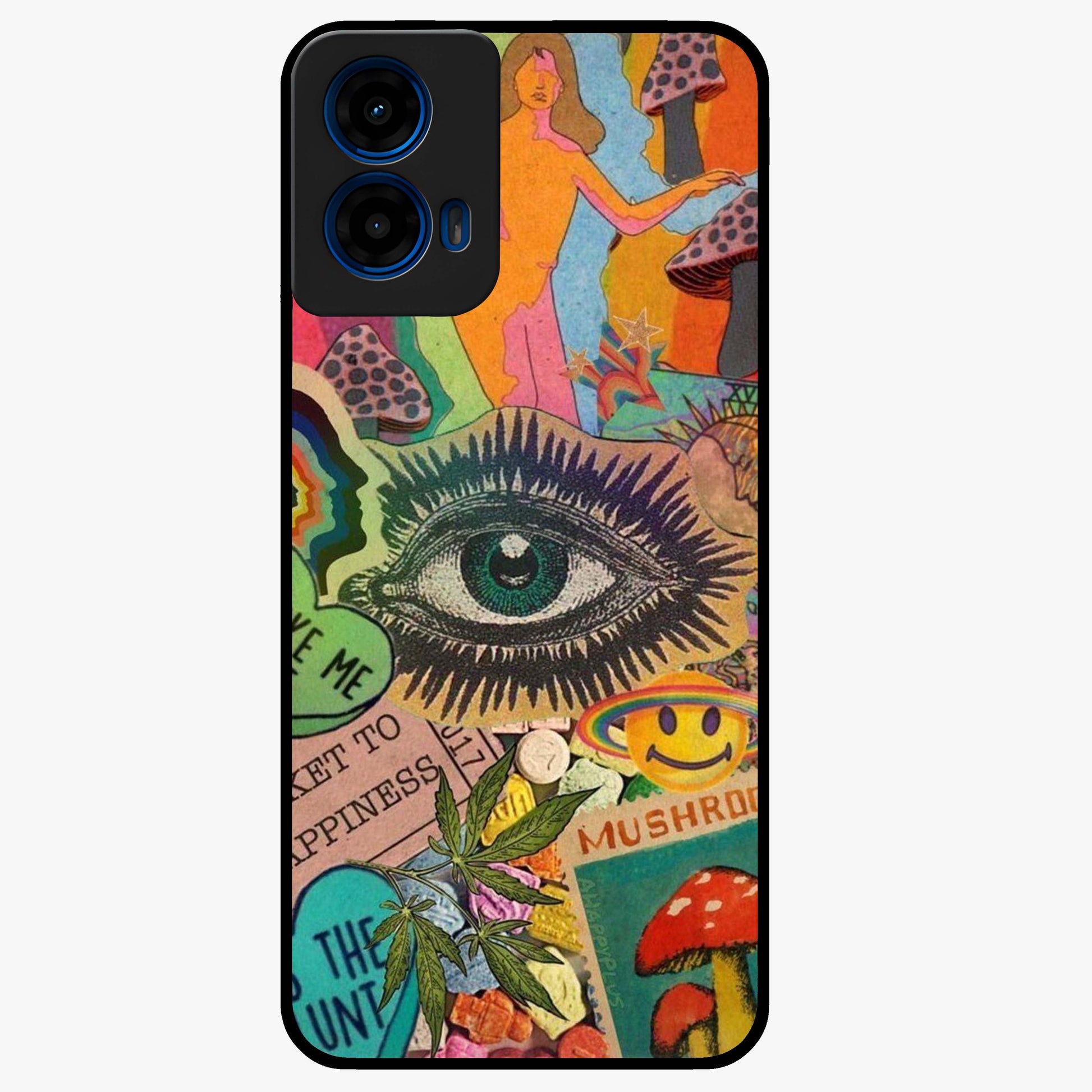 Mystic Eye Wonderland Glass Case showing flat back view with mystical eye themed artwork and glossy glass finish.