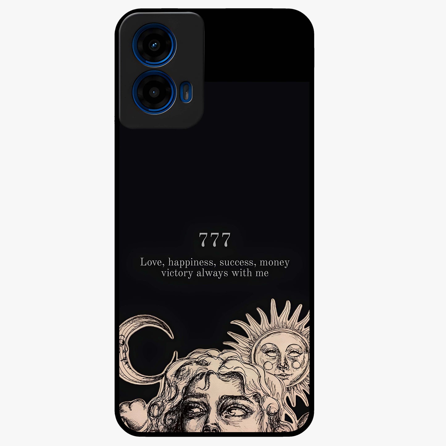 Mystic Victory Aura Glass Case showing flat back view with victory symbol artwork and glossy glass finish.